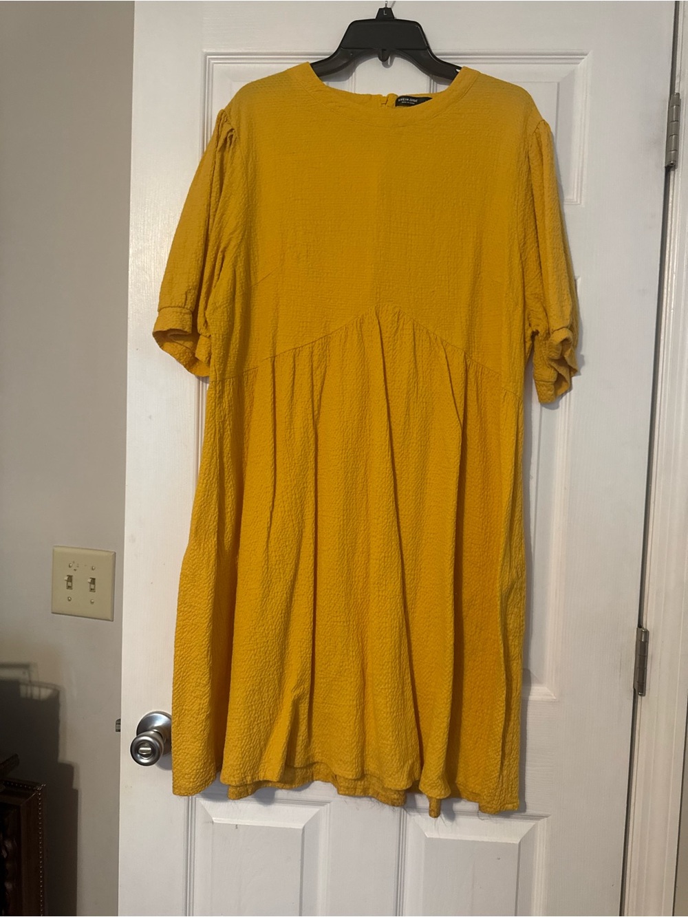 Women's Mustard Yellow Textured Short Sleeve Dress